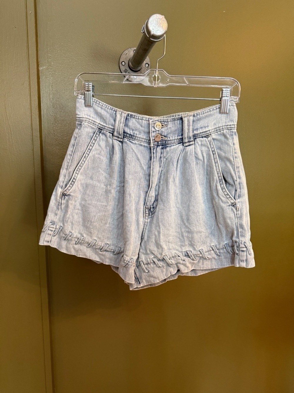 Sam Edelman Light Wash Pleated Denim Shorts